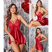 baratos Presentes-Camisola Babydoll Lingerie Vestido de Malha e Renda Roupa Noturna Fancy para Adultos Novo Ano Festa de Casa Presente de Dia dos Namorados para Ela