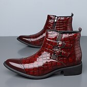 Недорогие Платье ботинки-Мужские коричневые ботинки с двойной пряжкой, верх с тиснением под крокодиловую кожу, стильный формальный дизайн для деловых встреч, свадеб и особых случаев.