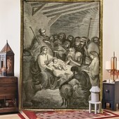 Christmas Hanging Tapestry Nativity Scene Printmaking Style Jesus Birth Large Wall Art Mural Decor Blanket Curtain Holiday Home Bedroom Living Room Religious Celebration Decoration4
