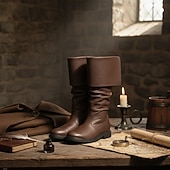 baratos Botas para Homem-Botas masculinas estilo pirata medieval de couro sintético marrom – botas dobráveis de cano alto para cosplay, feiras renascentistas e eventos temáticos