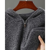 ieftine Pulover de lână pentru bărbați-Cardigan bărbătesc premium din lână pură cașmir, clasic, cu glugă, tricotat, cu buzunar cu fermoar, moale, călduros și respirabil