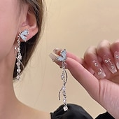 economico Anelli da donna-eleganti orecchini pendenti a farfalla – orecchini pendenti a catena lunga in argento con dettagli in cristallo per donna