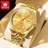billiga Kvartsklockor-Den nya Olevs Varumärkets Enkla Herrars Affärs Kvarts Klocka Med Luminös Kalender I Guld Arbetsfärg Är En Klassisk Mode Och Trendig Herrars Avslappnade Vattentåliga Sport Armbandsur
