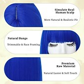 levne Syntetické trendy paruky-Modrá paruka krátká rovná modrá bob paruka s ofinou 10 palcová syntetická barva paruky pro ženy s přírodními vlasy pro kostýmy na každodenní párty cosplay