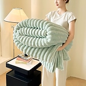 זול שמיכות וכיסויים-שמיכת פרווה ארנבת יוקרתית בצבע אחיד עבה וחמה קטיפה חלבית לזרוק שמיכת קטיפה רכה ונעימה למיטה במשרד