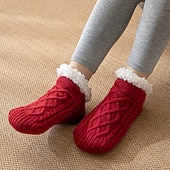 cheap Men's Socks-Men's 1 Pair Socks Sherpa Lined Socks Casual Socks Winter Socks Black Wine Color Plain Vacation Daily Knitted Warm Winter Fashion Casual