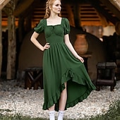 abordables Robes-Rétro Vintage Médiéval Renaissance Robe celtique Viking Elfe Déguisement Femmes Celtique Pirate Fantaisie Halloween Carnaval Mascarade LARP Adultes Robe