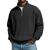 cheap Men's Classic Polo-Men's Corduroy Shirt Textured Casual Vacation Quarter Zip Long Sleeve Fashion Basic Solid Color Zipper Fall Spring &amp;  Fall Fall &amp; Winter Relaxed Fit Black Wine Dark Green khaki Dark Blue Light Green