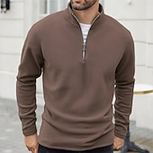 baratos Suéteres básicos-Homens Moletom Moletom de lã Moletom com zíper Preto Roxo Cáqui Café Verde Claro Meio Zíper Tecido Quarter Zip Desportos e Ar livre Diário Feriado Poliéster Roupa de rua Básico Casual Outono Inverno