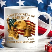 Недорогие Кружки и чашки-Кружка к 250-летию США, рождественский подарок, кружка с патриотическим колпачком, керамическая кружка для кофе на 11 унций, патриотическая ретро-кружка с изображением белоголового орлана и американского флага для мужчин и женщин, подарок на День независи
