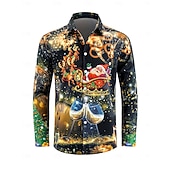 olcso Ingek-Karácsony Hosszú ujjak Gombos ing Mikulás Grafikus Újdonságok Vicces mert Férfi Felnőttek 3D nyomtatás mert Karácsony Farsang Újév Parti