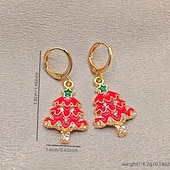 abordables Anillos de mujer-Pendientes festivos de árbol de Navidad rojo con brillantes diamantes de imitación y estrella verde.