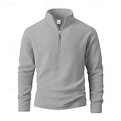 baratos Suéteres básicos-Homens Moletom Moletom de lã Moletom com zíper Preto Roxo Cáqui Café Verde Claro Meio Zíper Tecido Quarter Zip Desportos e Ar livre Diário Feriado Poliéster Roupa de rua Básico Casual Outono Inverno