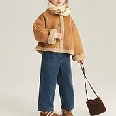 voordelige Meisjes Leren Jassen-Kinderen Voor meisjes Kunstsuède jasje Fleecejack Jack Effen Kleur Modieus Zak Houd Warm Windbestendig: Buiten jas bovenkleding 4-12 jaar Herfst Bruin