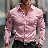 abordables Chemise en Satin pour Homme-Homme Grille / Carreaux Formes Géométriques Chemise Chemise en satin Chemise habillée manche longue Mode Décontractée Vacances Tenue Quotidienne Été Printemps Automne Col Rabattu Impression 3D