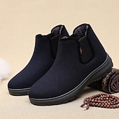 abordables Bottes d'hiver et de neige-bottines homme bleu marine à enfiler – doublure en fausse laine douce pour plus de chaleur et de confort, parfaites pour les sorties hivernales et les tenues décontractées