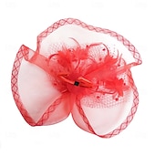 cheap Fascinators-Fascinators Tulle Fedora Hat Wedding Tea Party Horse Race Cocktail Elegant Vintage Simple With Feather Headpiece Headwear