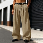 abordables Loose-Men's Trousers Dress Pants Corduroy Pants Slacks Baggy Pants Front Pocket Plain Comfort Full Length Outdoor Home Party Vacation Fashion Loose Fit Black Khaki Inelastic