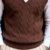 halpa miesten villapaita-Miesten Neulepusero Neulottu villapaita Joustin Kaapeli Neuloa Tavalliset topit Kudottu Tavallinen V kaula-aukko Pidä Lämmin Moderni nykyaikainen Loma Katu Vaatetus Hihaton Syksy Talvi Beesi Kahvi M