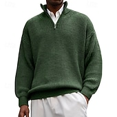 cheap Men's Pullover Sweater-Men's Sweater Pullover Sweater Jumper Quarter Zip Pullover Sweater Ribbed Knit Regular Tops Knitted Slim Fit Plain Standing Collar Knitwear Contemporary Casual Daily Wear Clothing Apparel Spring Fall