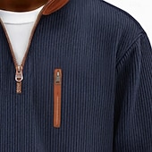 baratos Camisetas de veludo cotelê-Homens Camiseta de Veludo T-shirt Camisa de manga longa Manga Longa Com Zíper Outono Inverno Bloco de cor Diário Texturizado Casual Zip Up Superdimensionado Solto Casual Ao ar livre Rua Azul Claro