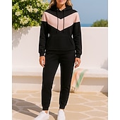 economico Tute da ginnastica-Per donna Tuta da Ginnastica Tuta da Jogging Set di tute da ginnastica Con cappuccio Blocco di colori Completo Abbigliamento Autunno Nero Rosa All'aperto Viaggio Sportivo Caldo Manica Lunga Sport