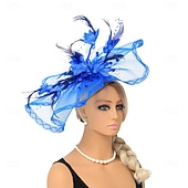cheap Fascinators-Fascinators Tulle Fedora Hat Wedding Tea Party Horse Race Cocktail Elegant Vintage Simple With Feather Headpiece Headwear