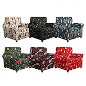 abordables Funda navideña-Fundas navideñas para sillones y sofás, confeccionadas en poliéster elástico teñido con hilo, con diseño de plantas, ideales para la decoración navideña del hogar.