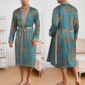 abordables Robes de Chambre-Homme Pyjamas Robe en soie Vêtements de Nuit Robe de bain 1 Pièce Impressions Graphiques Mode Élégant Classique Quotidien Maison Lit Polyester Confort Doux Col en V manche longue Ceinture Incluse