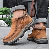 tanie Botki-brązowe, wsuwane buty męskie ze skóry ekologicznej – wygodne i wytrzymałe, z amortyzowaną wkładką, idealne do noszenia na co dzień, aktywności na świeżym powietrzu i codziennego użytku