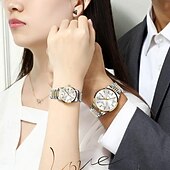 ieftine Ceasuri Quartz-Două ceasuri noi și la modă cu cuarț pentru cupluri - carcasă din oțel inoxidabil, rezistență la apă IPX7, calendar dublu luminescent, dată și afișaj duminică/luni, curea din aliaj - cadou ideal