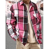 olcso flanel ingek-Férfi Ing Flannel ing Gombos póló Overshirt Sárga Arcpír rózsaszín Narancssárga Világos szürke Sötétszürke Hosszú ujj Kockás Térfogatcsökkenés Hétköznapi Napi Ruházat Meleg Divat