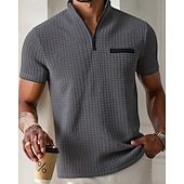 economico Polo classica da uomo-Per uomo Polo Polo con zip a un quarto Abbigliamento quotidiano Data Zip a un quarto Manica Corta Moda Essenziale Semplice Jacquard Cerniera Estate Vestibilità regolare Nero Bianco Blu marino