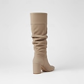 olcso Slouch Boots-női szürke velúr bő szárú csizma hegyes orrú és tömbsarkú cipővel - elegáns őszi és téli lábbelik hétköznapokra és elegáns alkalmakra