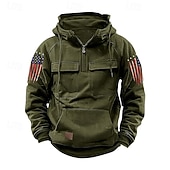 billige grunnleggende hettegensere for menn-Herre Hattetrøje Hettegenser med glidelås Svart Rosa Vin Blå Grønn Med hette Nasjonalflagg Snorer Lomme Sport &amp; Utendørs Daglig Ferie Gatemote Grunnleggende Fritid Vår Høst Klær Gensere Gensere