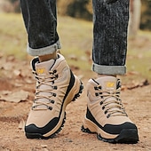 voordelige Winter- en sneeuwlaarzen-beige en zwarte waterdichte wandelschoenen voor heren met antislipzool en warme voering, outdoor trekkingschoenen voor winterkamperen en bergavonturen