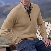 お買い得  男性用プルオーバーセーター-男性用 ニット プルオーバーセーター クォータージッププルオーバーセーター リブ ニット レギュラートップス ニット スリムフィット 平織り スタンドカラー ニット コンテンポラリー カジュアル デイリーウェア 衣類 秋 ディープパープル レイクブルー M L XL