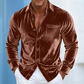 economico Camicie casual eleganti da uomo-Per uomo Camicia Camicia casual Camicia di Natale Camicia di velluto Vino Blu reale Marrone Verde Manica Lunga Tinta unica Semplice Colletto a Camicia Carnevale Natale Tasca Abbigliamento Natale