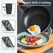 Недорогие Кухонный набор-Набор из 12 кастрюль для тушения и вока, безопасный набор для посудомоечной машины со съемной ручкой, нержавеющая сталь, набор посуды для индукционной плиты