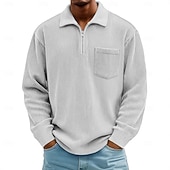 billige Klassisk poloskjorte for menn-Herre Kordfløyel skjorte Med Tekstur Feriereise Gate Quarter Zip Langermet Mote Grunnleggende Helfarge Lomme Høst Vår &amp; Vinter Normal Svart Hvit Navyblå Lilla Kakifarget Militærgrønn Kordfløyel