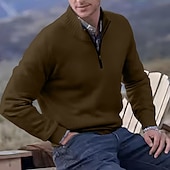 お買い得  男性用プルオーバーセーター-男性用 ニット プルオーバーセーター クォータージッププルオーバーセーター リブ ニット レギュラートップス ニット スリムフィット 平織り スタンドカラー ニット コンテンポラリー カジュアル デイリーウェア 衣類 秋 ディープパープル レイクブルー M L XL