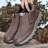 baratos Sapatos Casuais Slip-On-mocassins masculinos de couro sintético marrom escuro com sola antiderrapante resistente, calçados confortáveis para caminhadas ao ar livre, uso casual e em viagens