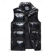 economico Gilet Puffer da Uomo-Per uomo Gilet imbottito Gilet Vacanza Quotidiano Data Moda Casual Autunno Inverno Tasca Poliestere Caldo Confortevole Tinta unica Cerniera Collo alla coreana Vestibilità regolare Nero Bianco Caffè
