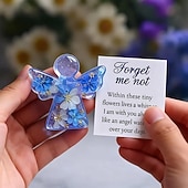 זול פסלים-מזכרת מלאך פרחים מיובשים "אל תשכח אותי", מתנה של מלאך "אל תשכח אותי" עם שקית אורגנזה וכרטיס תנחומים, מתאים לקישוט יפהפה לחלונות, עצי חג המולד, קישוט תלייה לזיכרון