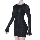 preiswerte Frauen schwarzes Kleid-Damen Minikleid schwarzes kleid Spitzenkleid Elegant Mode Modern Täglich Ferien Ausgehen Normale Passform Leopard Langarm Rundhalsausschnitt Schwarz Herbst Winter