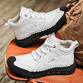 economico Stivaletti alla caviglia-scarponi da trekking bianchi da uomo fatti a mano: design in similpelle resistente e confortevole, perfetti per le avventure all'aria aperta e per l'uso quotidiano