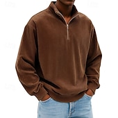 voordelige Basis Sweatshirts-Voor heren Sweatshirt Corduroy Trui met capuchon Stoppen Sweatshirt met kwartrits Wit Opstaande boord Effen Vetoketju Met Textuur Casual Dagelijks Sport &amp; Outdoor Streetwear Stoer Sportkleding Lente