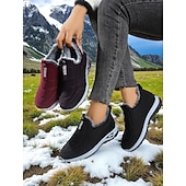  Damesko i burgunderfarget slip-on-mønster med fuskepelskant, koselige støvletter for kaldt vær, perfekte til jul, julehandel og uformelle dager