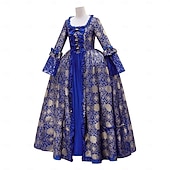 preiswerte Kleider-Rokoko Viktorianisch Renaissance Bodenlang Kleid Partykostüm Maskerade Übergröße Normal Puffärmel / Ballon Trompetenärmel Prinzessin Spitze Tüll Vintage Ballkleid Quadrathals Kostüm Damen königlich