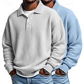 voordelige Klassieke polo voor heren-2 stuks heren wafel poloshirts golf shirt formeel zakelijk klassiek lange mouwen mode effen kleur 2 stuks multi-pack herfst lente &amp;herfst regular fit wit paars blauw wafel poloshirts
